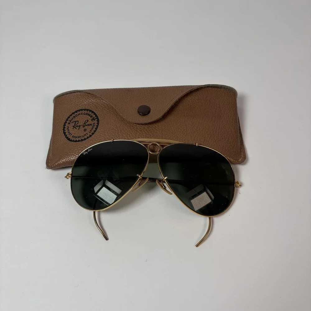 Ray-Ban Bausch & Lomb Outdoorsman Shooter Aviator Sunglasses Gold G-15 w/ Case